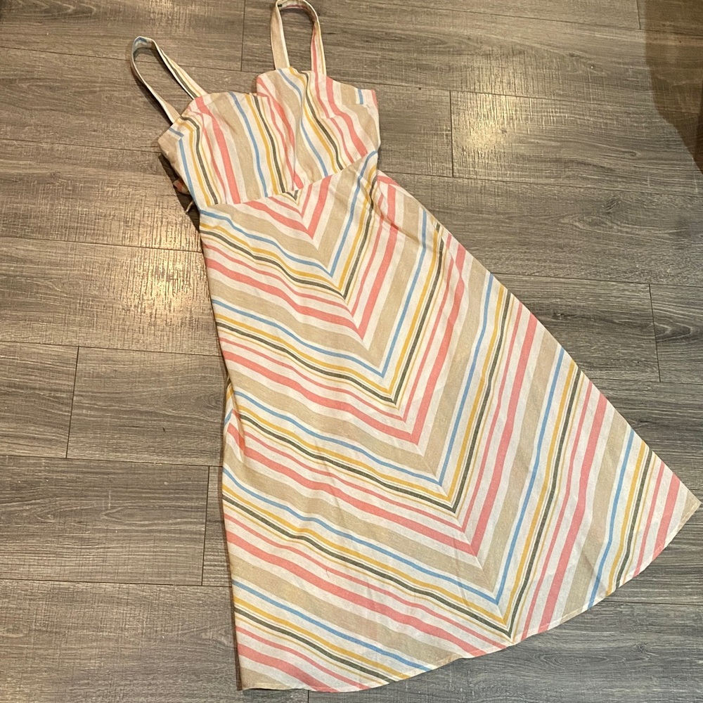 Love Riche Pastel Striped Midi Dress in Beige, Pink & Blue NWT
